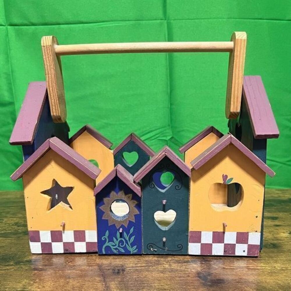 Wooden Birdhouse Basket Kitchen Organizer 7.5” H x 10”‎ W